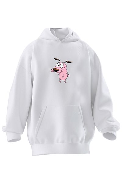 NMG TEKSTİL Φούτερ Unisex Premium Βαμβακερό Λευκό Ροζ Σκύλο με κουκούλα με 3 νήματα
