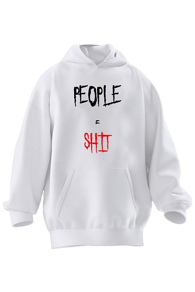 NMG TEKSTİL Φούτερ με κουκούλα Unisex Premium Cotton White People Shit με στάμπα 3 νημάτων