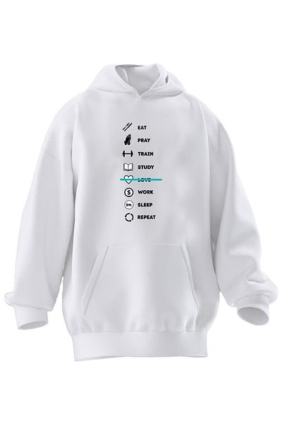 NMG TEKSTİL Φούτερ με κουκούλα Unisex Premium Βαμβακερό Λευκό No Love Text με 3 νήματα