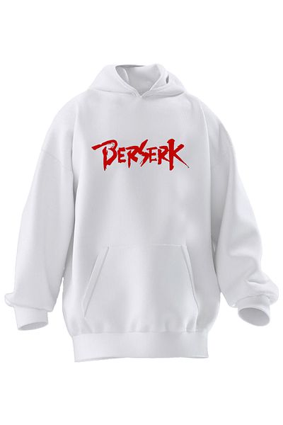 NMG TEKSTİL Φούτερ Unisex Premium Cotton White Berserk με κουκούλα με 3 νήματα