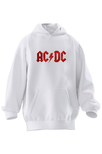 NMG TEKSTİL Φούτερ με κουκούλα Unisex Premium βαμβακερό λευκό ADCD με κόκκινο κείμενο με στάμπα 3 νημάτων