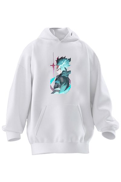 NMG TEKSTİL Φούτερ με κουκούλα Unisex Premium βαμβακερό λευκό Anime Ανδρικό ηλεκτρικό εμπριμέ με 3 νήματα