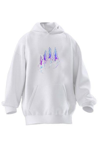NMG TEKSTİL Φούτερ με κουκούλα Unisex Premium Βαμβακερό Λευκό Πόδι με στάμπα με 3 νήματα