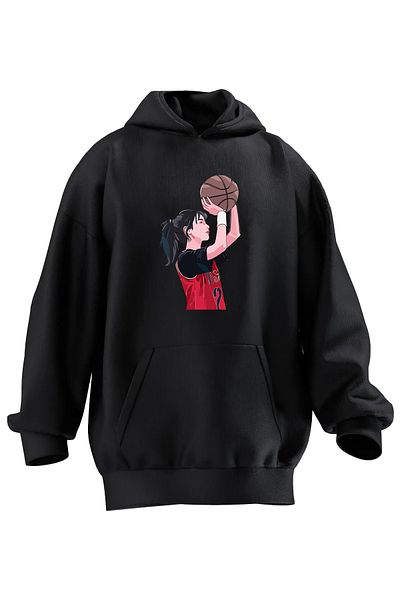 NMG TEKSTİL Hanorac cu glugă din bumbac negru unisex pentru fetiță - imprimat, 3 fire