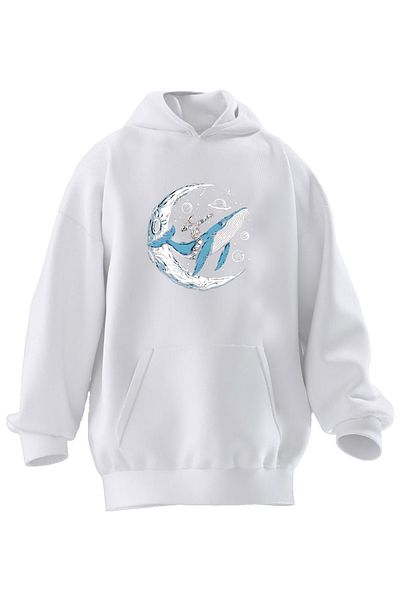 NMG TEKSTİL Φούτερ με κουκούλα Unisex Premium Cotton White Whale Astronaut με 3 νήματα