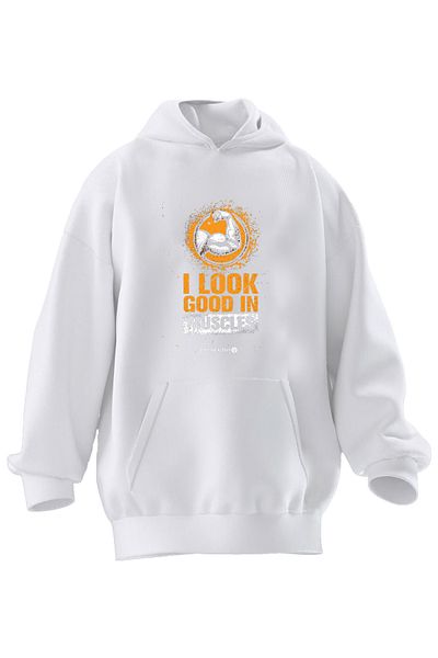 NMG TEKSTİL Φούτερ με κουκούλα Unisex Premium Cotton White I look Good με στάμπα με 3 νήματα