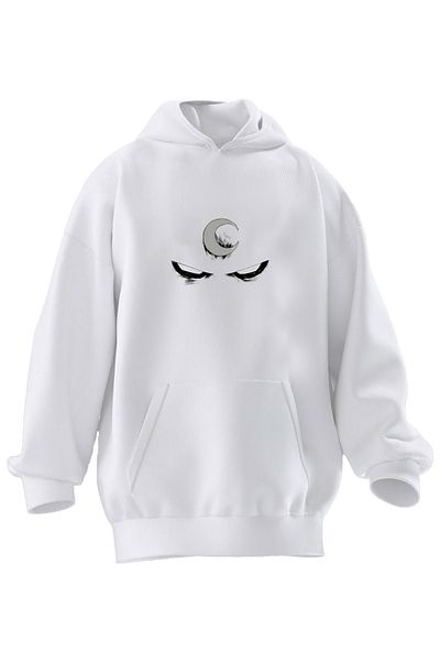 NMG TEKSTİL Φούτερ Unisex με κουκούλα με στάμπα White Crescent - Βαμβακερό Premium 3 νημάτων