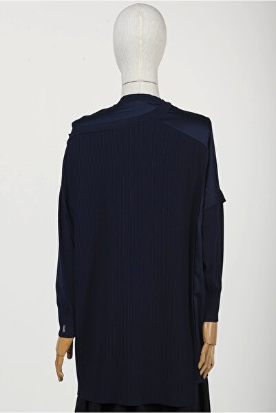 Invee Omzu Chiffon Detailed Tunic - Navy Blue