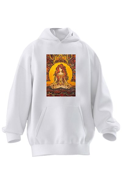 NMG TEKSTİL Φούτερ Unisex Premium Βαμβακερό Λευκό Πορτοκαλί Princess με κουκούλα με 3 νήματα