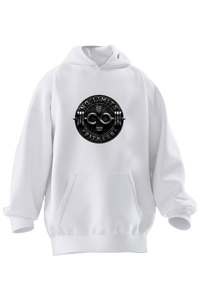 NMG TEKSTİL Φούτερ με κουκούλα Unisex Premium Cotton White No Limit Bar με στάμπα 3 νημάτων
