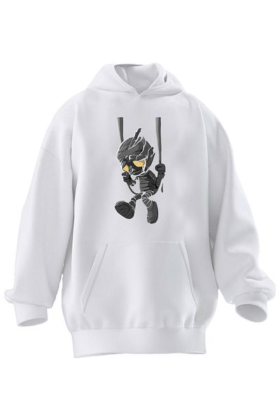 NMG TEKSTİL Hanorac cu glugă unisex din bumbac premium alb Crying Amumu Lol imprimat cu 3 fire