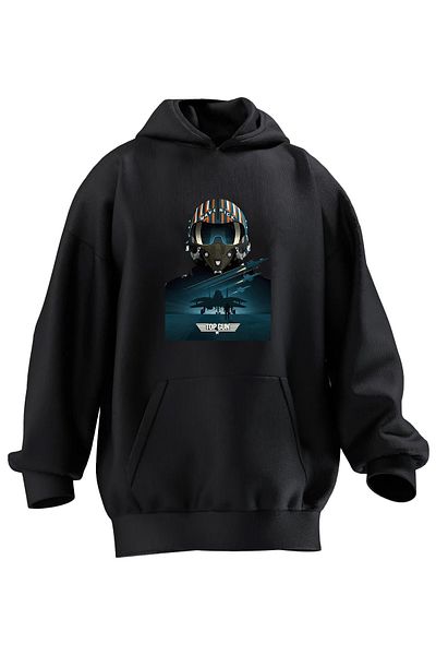 NMG TEKSTİL Φούτερ Unisex Premium Cotton Black Top Gun Pilot με κουκούλα με 3 νήματα