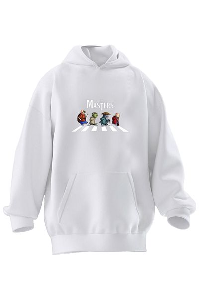 NMG TEKSTİL Hanorac cu glugă unisex din bumbac premium alb Masters pentru drumeții cu 3 fire