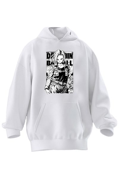 NMG TEKSTİL Φούτερ με κουκούλα Unisex Premium Cotton White Dradinn Anime με στάμπα 3 νημάτων