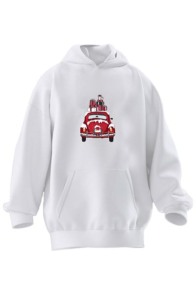 NMG TEKSTİL Φούτερ Unisex Premium Βαμβακερό Λευκό Vosvos Πρωτοχρονιάτικο με κουκούλα με 3 νήματα