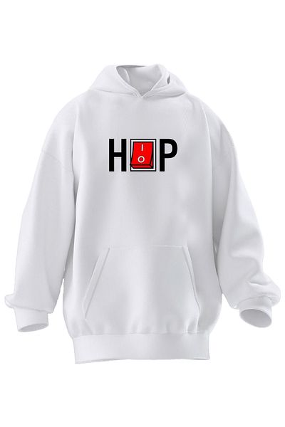 NMG TEKSTİL Φούτερ Unisex Premium Cotton White Hop με κουκούλα με 3 νήματα