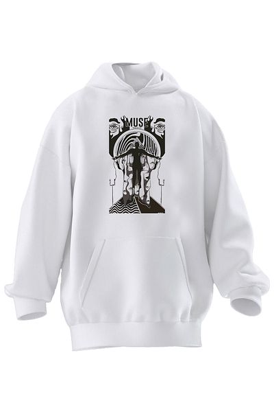 NMG TEKSTİL Φούτερ Unisex με κουκούλα White Muse με σχέδιο - 3 νήματα Premium βαμβάκι