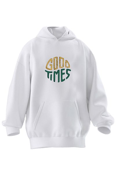 NMG TEKSTİL Φούτερ με κουκούλα Unisex Premium Cotton White Good Times με στάμπα 3 νημάτων