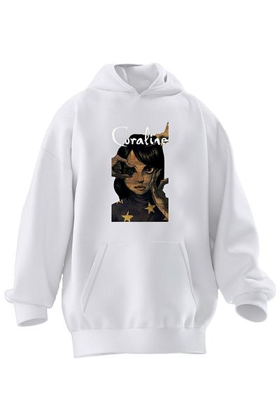 NMG TEKSTİL Φούτερ Unisex Premium Βαμβακερό Λευκό Caroline με κουκούλα με 3 νήματα
