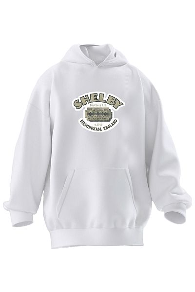 NMG TEKSTİL Φούτερ Unisex Premium βαμβακερό λευκό Shelby Razor με στάμπα με κουκούλα 3 νημάτων