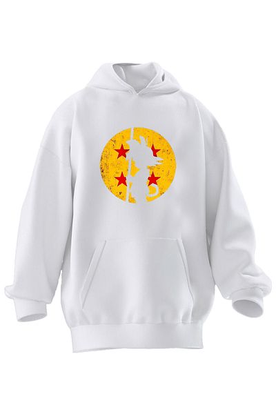 NMG TEKSTİL Φούτερ με κουκούλα Unisex Premium Βαμβακερό Λευκό Starry Shadow Yellow με στάμπα με 3 νήματα