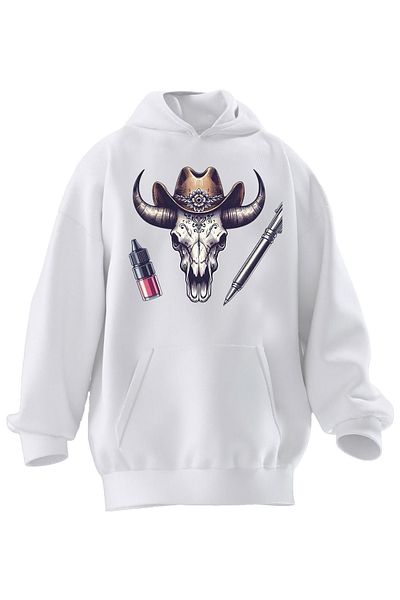 NMG TEKSTİL Φούτερ με κουκούλα Unisex Premium από βαμβακερό λευκό βόδι με στάμπα με 3 νήματα