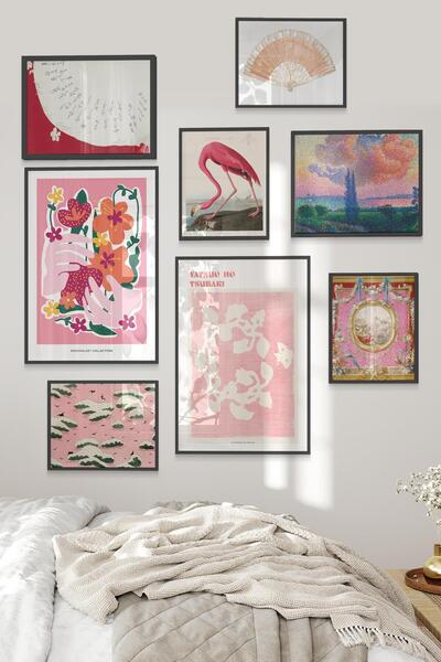 Postifull Siyah Tablo Seti, 8 Adet Çerçeve Seti,Kırmızı Vintage Temalı Galeri...