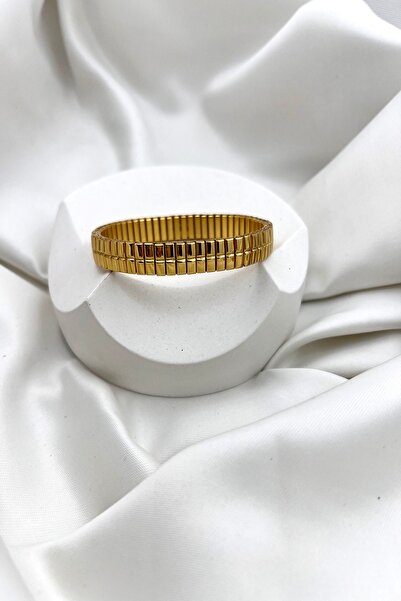 Çelik Çelik Gold Ortası Çizgi Görünüm Esnek Bileklik (İnce Model)