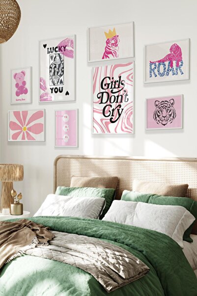 Postifull Beyaz Tablo Seti, 8 Adet Çerçeve Seti,Pembe Roar ve Lucy Temalı Gal...