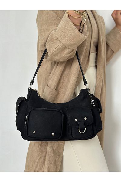 Night Geanta de mana si umar pentru femei Whitney Model Suede Black