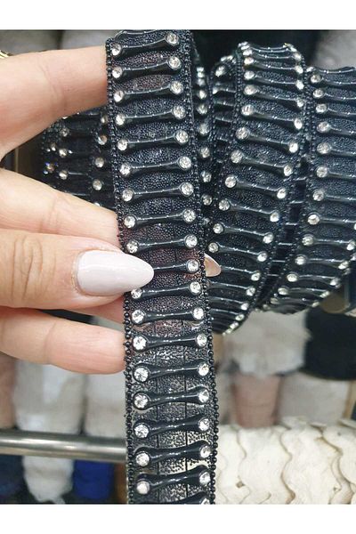 ESRA ŞELEM Black Stone Decorative Strip - Iron-On Accessory, Clothing and Hobby