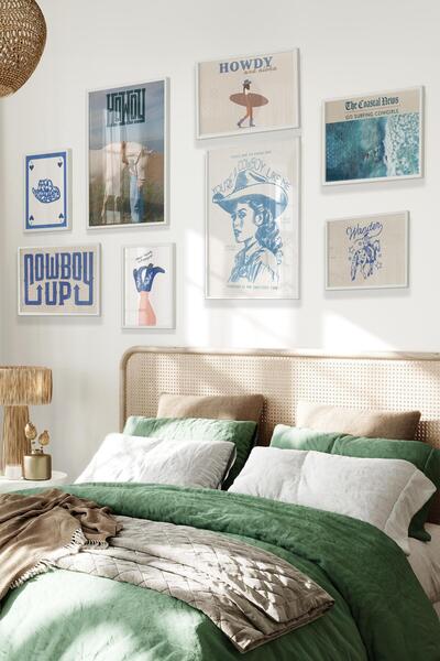 Postifull Beyaz Tablo Seti, 8 Adet Çerçeve Seti,Deniz İllustrasyon - Mavi Kovboy Temalı Galeri Poster Seti NO: