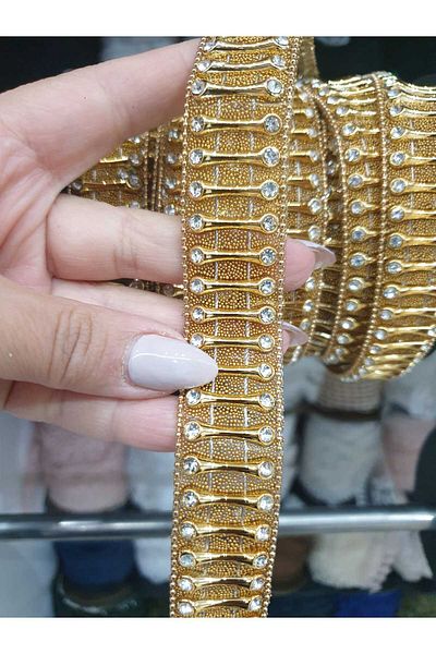 ESRA ŞELEM Iron-On Stoned Gold Color Decorative Strip Accessory Applique