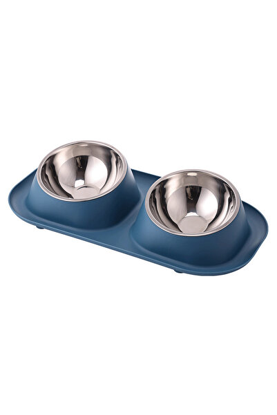 Choice blues 1pc Stainless Steel Double Cat Dog Bowl Cat Food Container Non-s...
