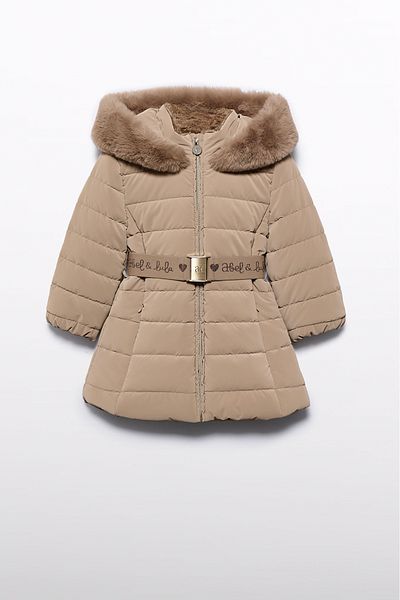 Abel & Lula Girl's Brown Belted Logo Coat