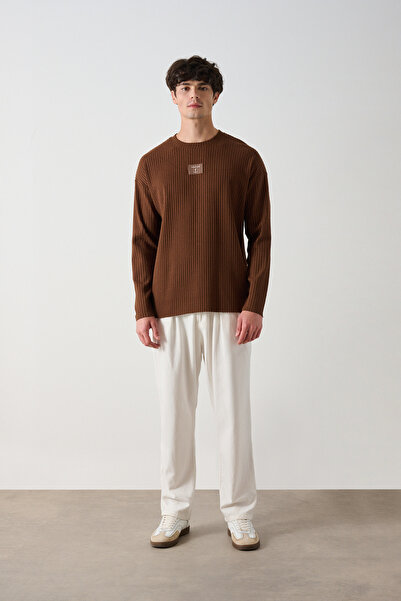 İLKCET MODA Fitilli Ön Detay Oversize Erkek Sweatshirt