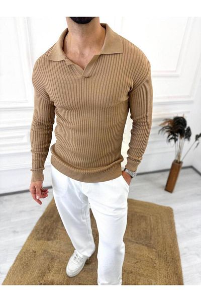 elkumoda Пуловер Slim Fit Поло яка Оребрена мека текстурирана блуза без топчета