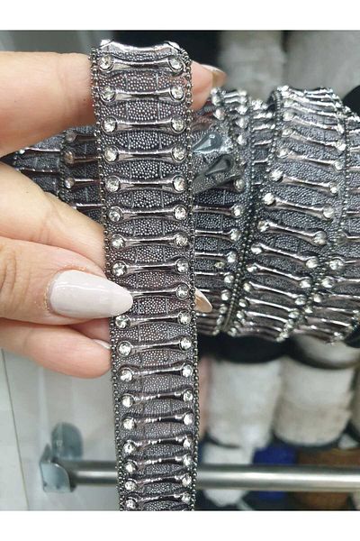 ESRA ŞELEM Anthracite Stone Decorative Strip - Iron-On Accessory, Clothing and Hobby Applique