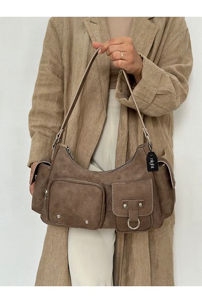 Night Geantă de mână și de umăr pentru femei Whitney Model Suede Mink