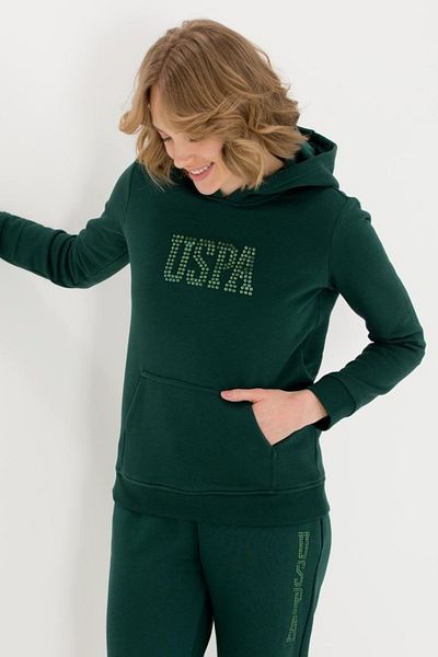 U.S. Polo Assn. Hanorac de bază cu glugă verde pentru femei US POLO
