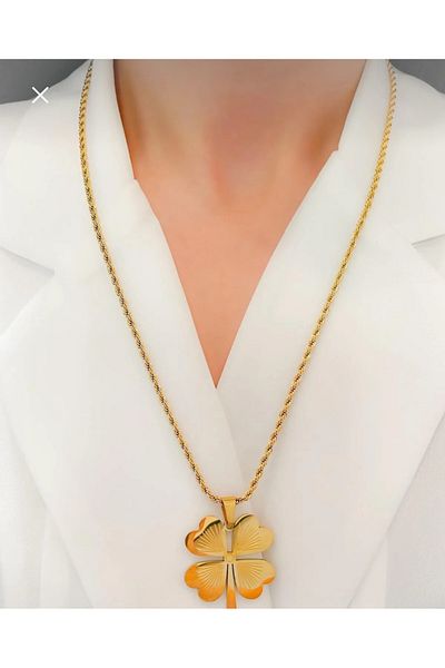 Çelik Steel Clover Necklace Gold High Quality Colorfast Guaranteed