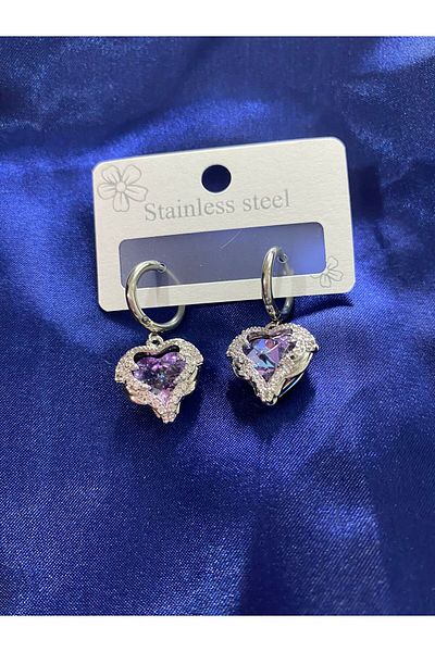 STAİNLES Sparkling Heart Earrings - Steel Princess