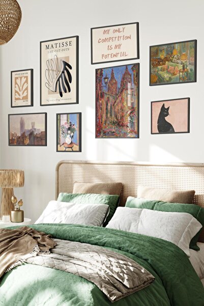 Postifull Siyah Tablo Seti, 8 Adet Çerçeve Seti,Maximalist Vintage Temalı Gal...