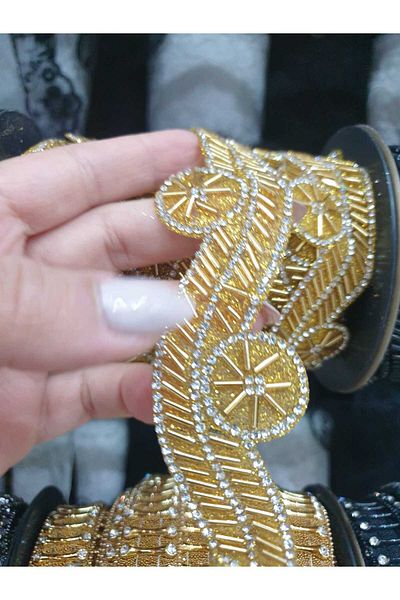 ESRA ŞELEM Asymmetric Model Gold Colored Decorative Strip - Iron-On Accessory, Hobby Clothing