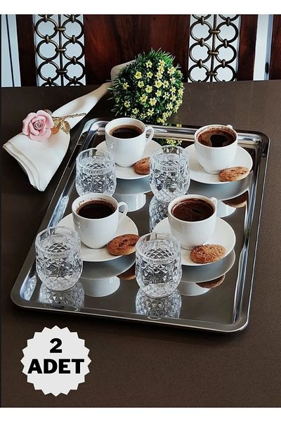 Vipkitchen 2 Pieces Lux Steel Rectangular Serving Tea Coffee Dessert Tray 43X28