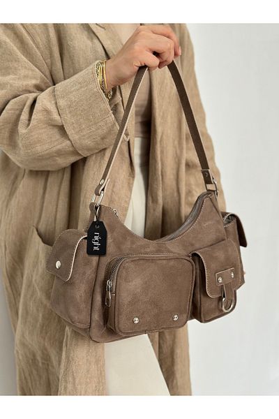 Night Geantă de mână și de umăr pentru femei Whitney Model Suede Mink