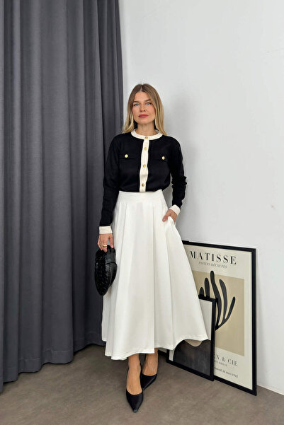 Sue Store Λευκή πλισέ καμπάνα Μοντέλο μπαλόνι φούστα