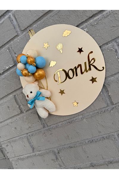 NeşeliAtölyem Ornament de perete și ușă pentru bebeluș cu bule rotunde de 26 cm cu ursuleț