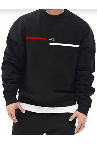FULL TOLERANCE Ανδρικό φούτερ με στάμπα μαύρου Paris Stripe Oversize Crew Neck