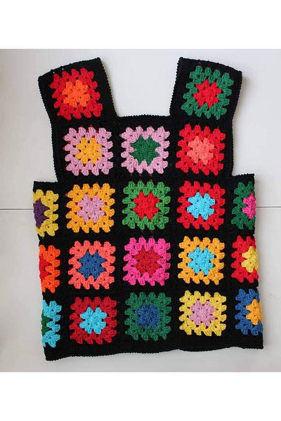El örgüsü Hand Knitted Multicolored Women's Vest